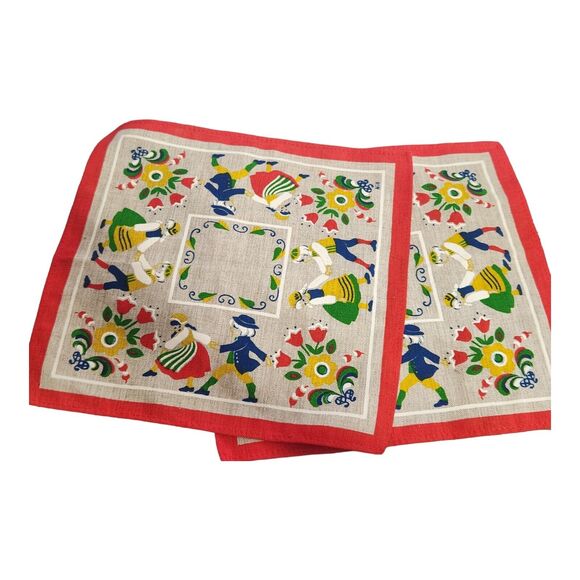 Swedish‎ Scandinavian Nordic Folk Dancer Floral Linen Tea Towel - Picture 2 of 5